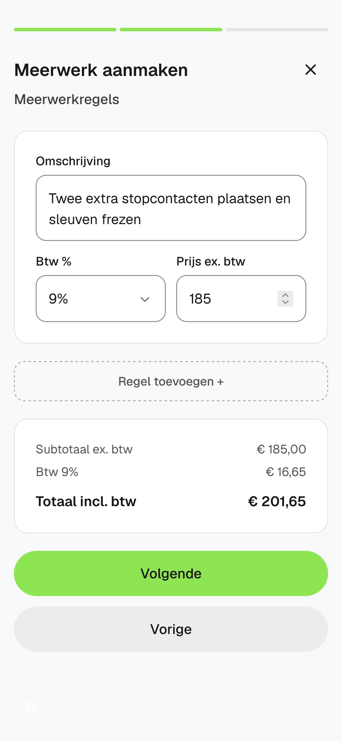 Schermafbeelding van het scherm om meerwerk aan te maken